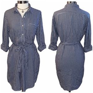 GAP Black & White Gingham Plaid Popover Belted Shirt Dress with Side Pockets